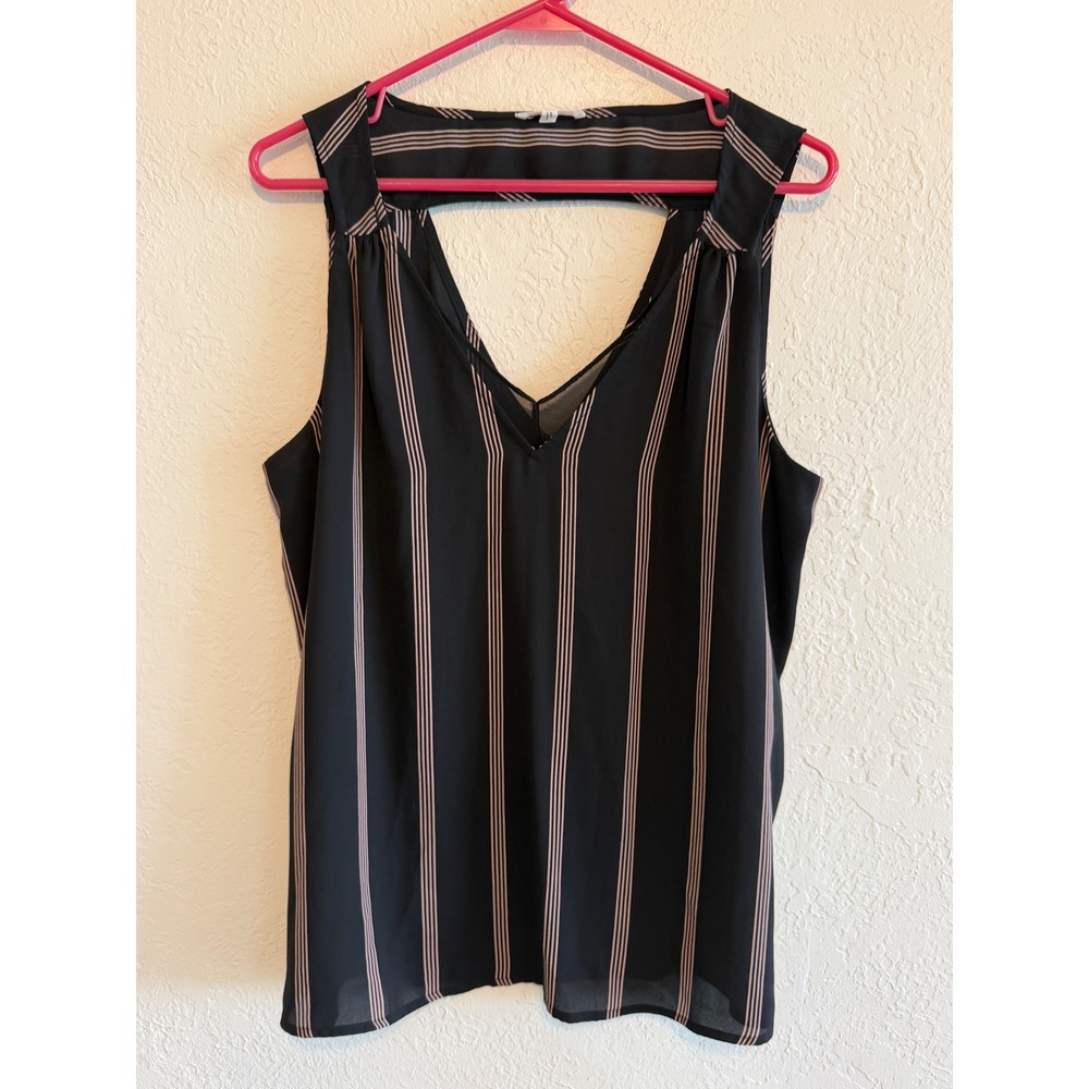 Maurices Black Pink Striped V-Neck Sleeveless Blouse Cutout Back Top Large